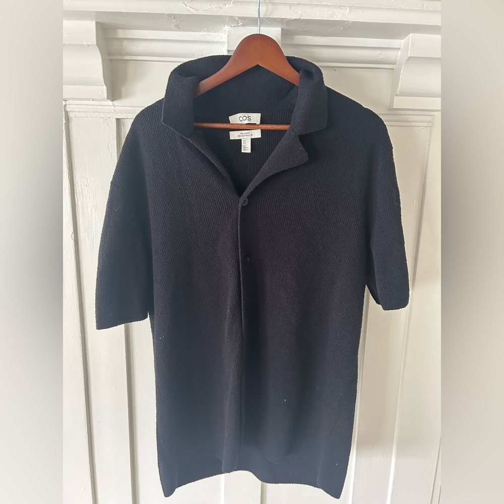 COS Textured Relaxed Black Knit Polo
